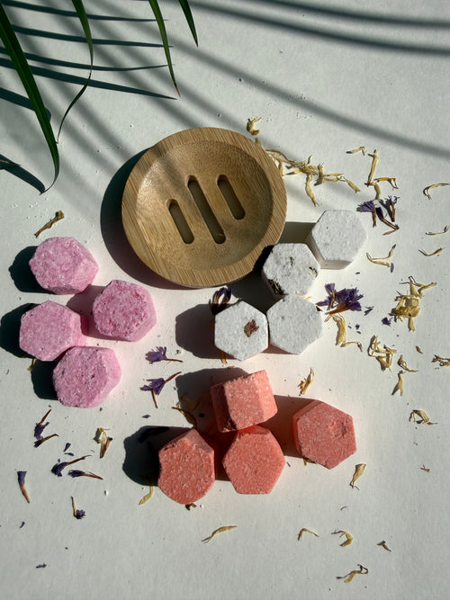 12 hexagonal aromatherapy shower steamer gift set with bamboo tray